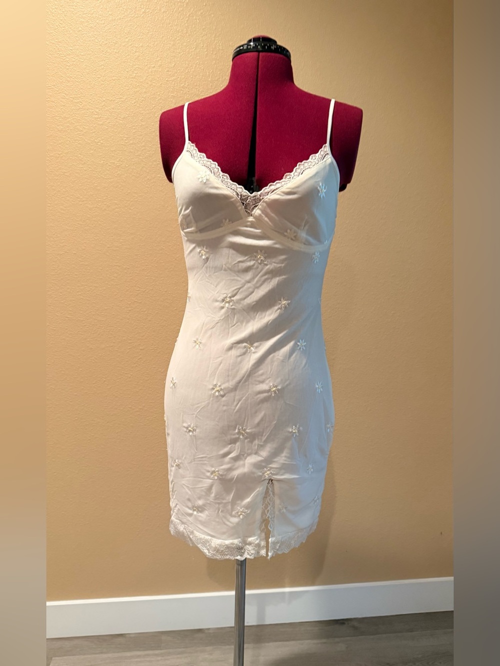 Elegant White Lace-Trimmed Dress